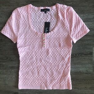 NWT Lulus Cutest Example Light Pink Pointelle Knit Short Sleeve Henley Top Small